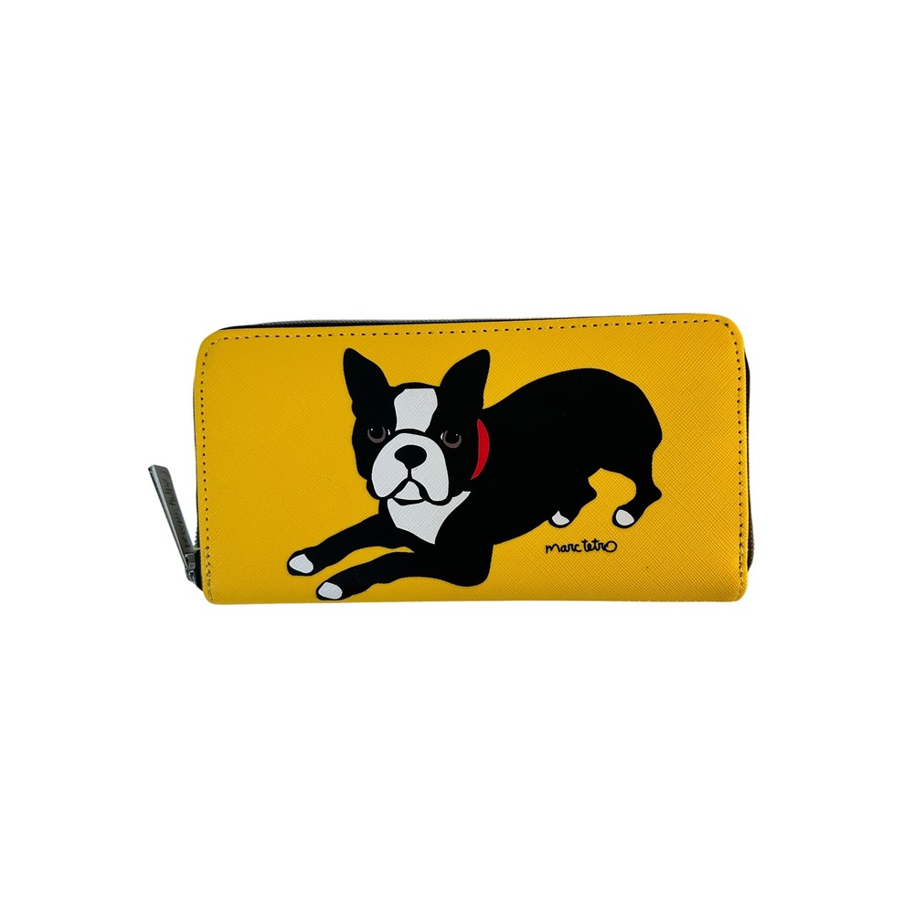 Marc‎ Tetro Boston Terrier Wallet Yellow Zip Around Saffiano PVC